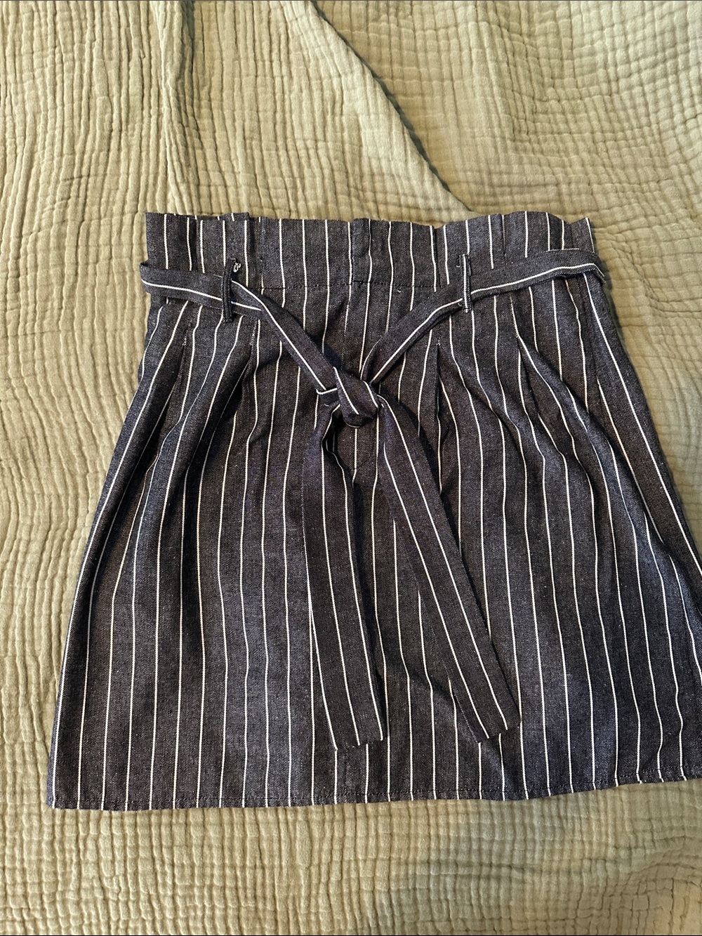 L Love Striped Black Tie-Waist Mini Skirt